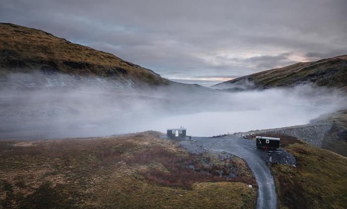 Barlwyd Huts in the Fog
